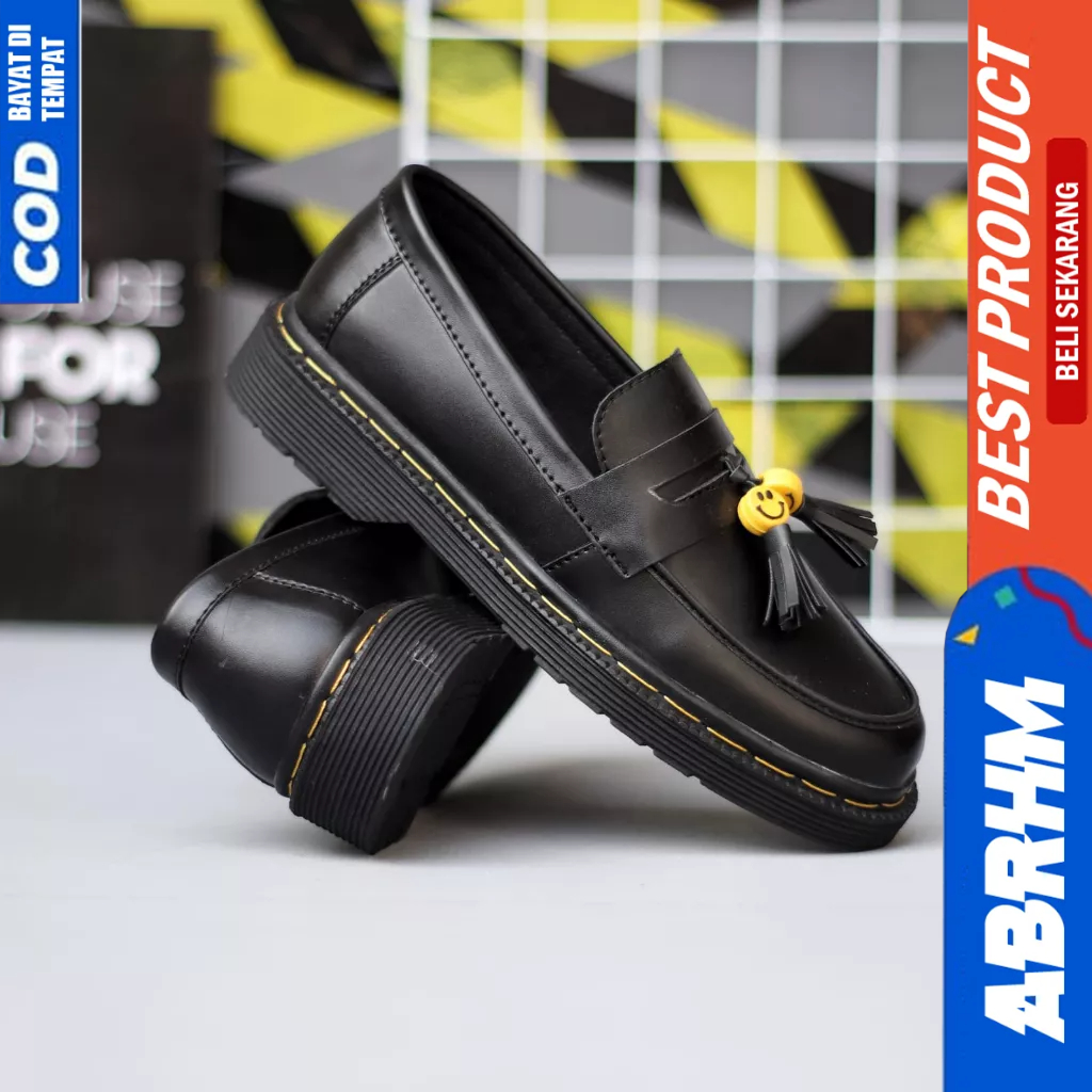 ABRHM Sepatu Loafers Penny Docmart Formal Kerja Hitam Pria Smile