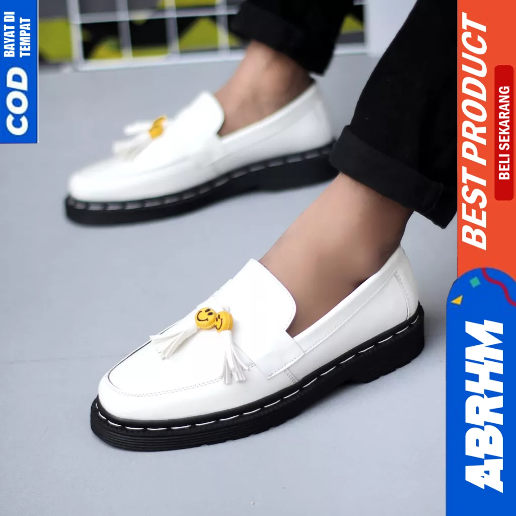 ABRHM Sepatu Loafers Penny Docmart Formal Kerja Hitam Pria Smile