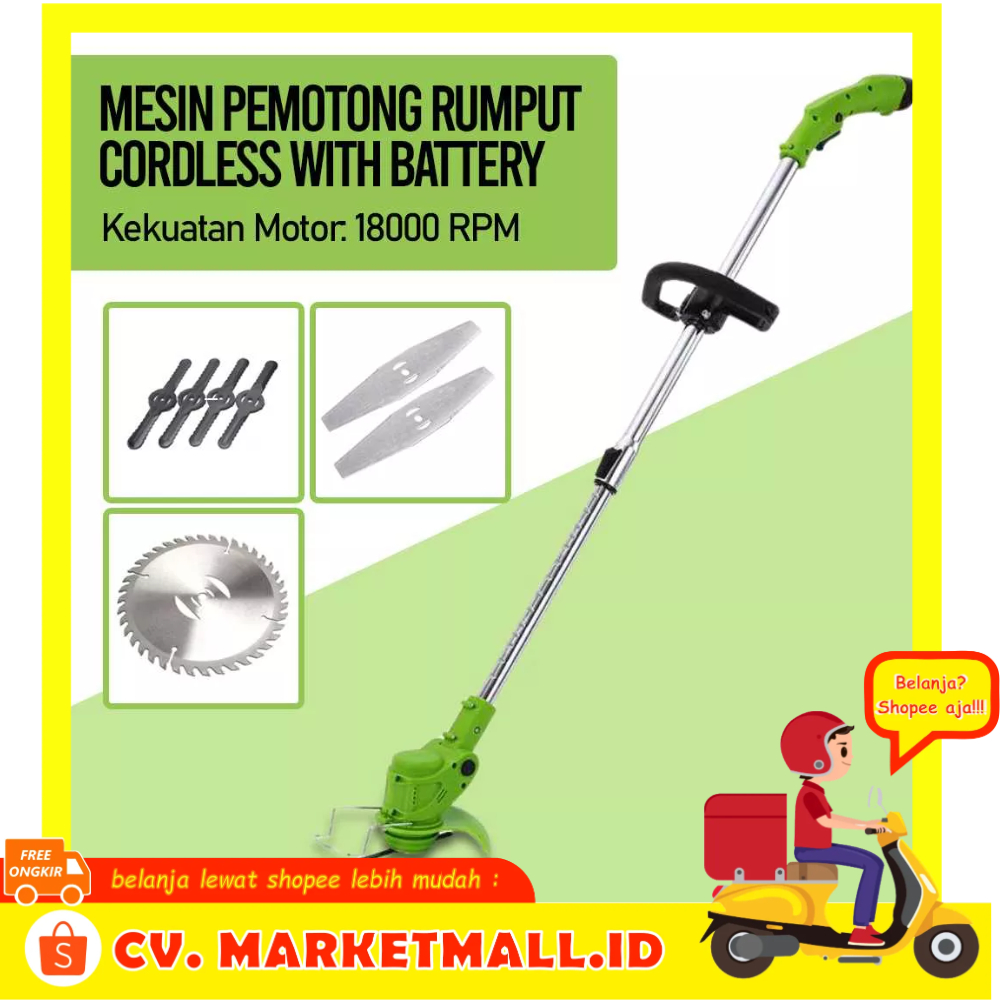 Mesin Pemotong Pemangkas Rumput Portabel Tanpa Kabel Listrik Baterai Isi Ulang 12V DEXCOM YY-GCJ00 - 7COT4SGR