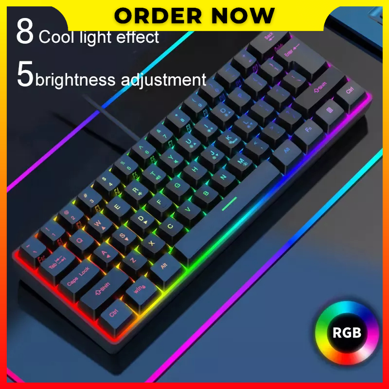 Keyboard Mini Gaming Kabel Lampu Latar RGB 61 Key Y-FRUITFUL K401 - 7RKY14BK