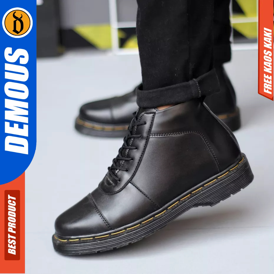 DEMOUS Kazama - Sepatu Formal Docmart Low Boots Tali Hitam Pria