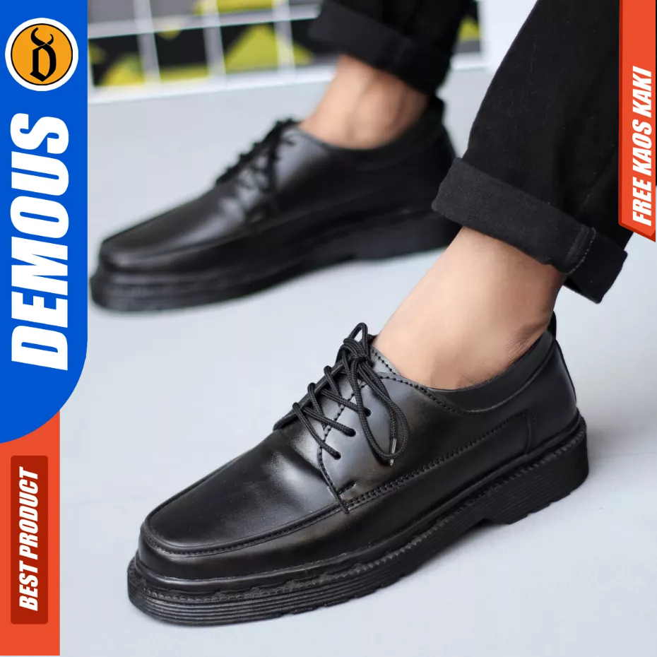 DEMOUS PLATS - Sepatu Formal Oxford Pantofel Tali Hitam Pria