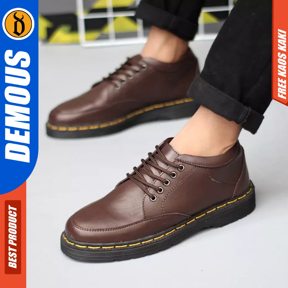 DEMOUS Fushion - Sepatu Pantofel Formal Docmart Low Boots Hitam Kerja Pria