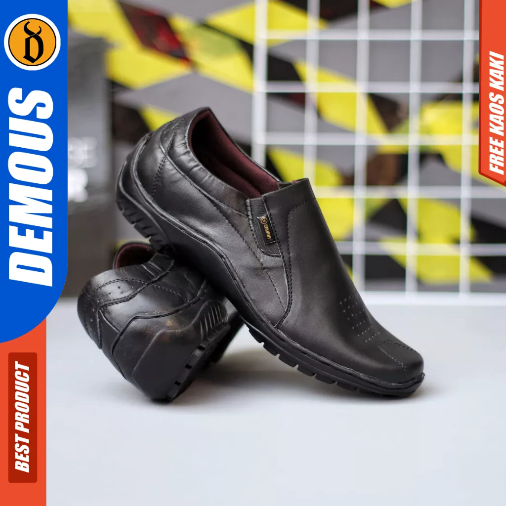 DEMOUS BADIL - Sepatu Slip-on Kerja Lofers Formal Kulit Asli Hitam Pria