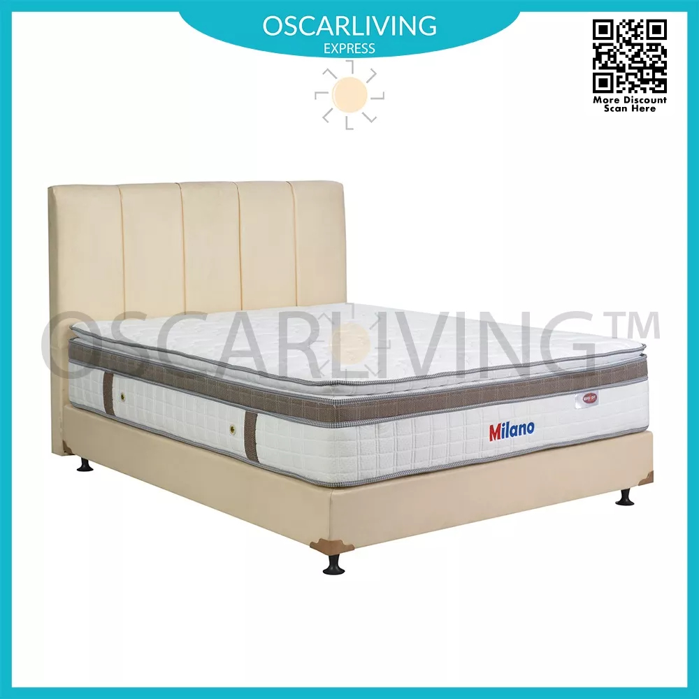 Eversoft Kasur Springbed Milano Latex Spring Putih HB Vadia Premium Cream Spring Bed Fullset - Jabod