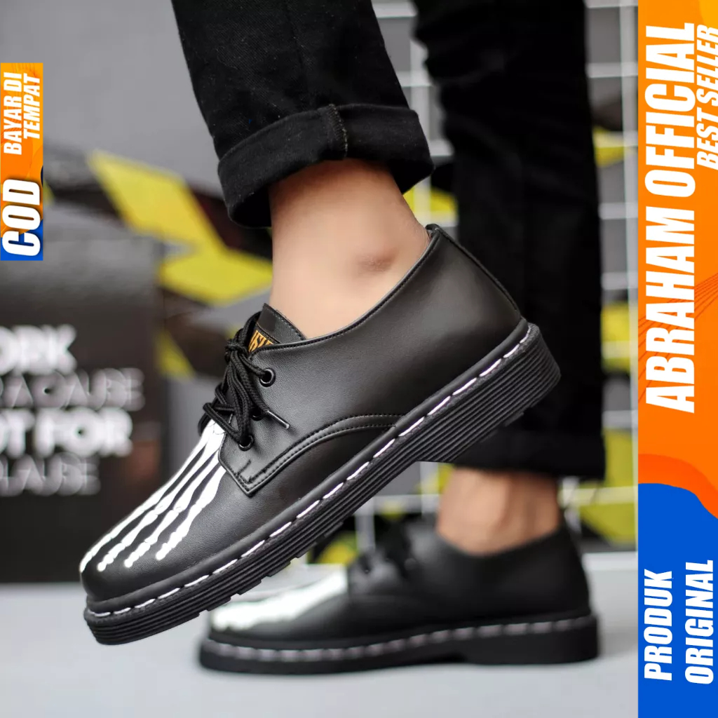 Sepatu Pantofel Formal Docmart Low Boots Casual Kulit Hitam Pria