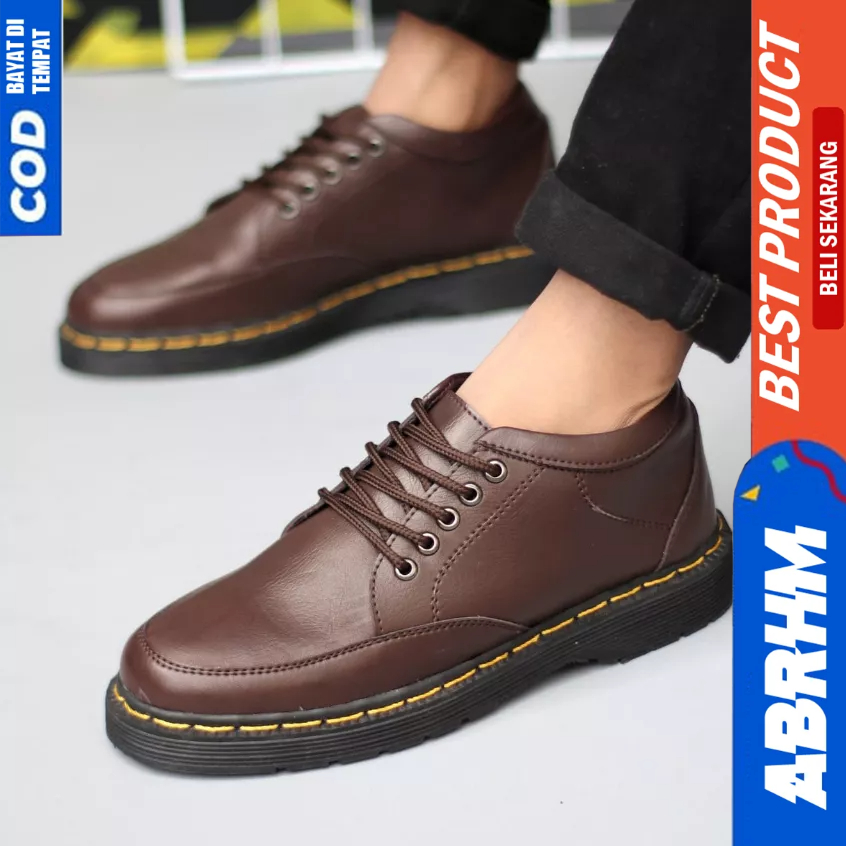 ABRHM Sepatu Formal Pantofel Hitam Docmart Low Boots Pria