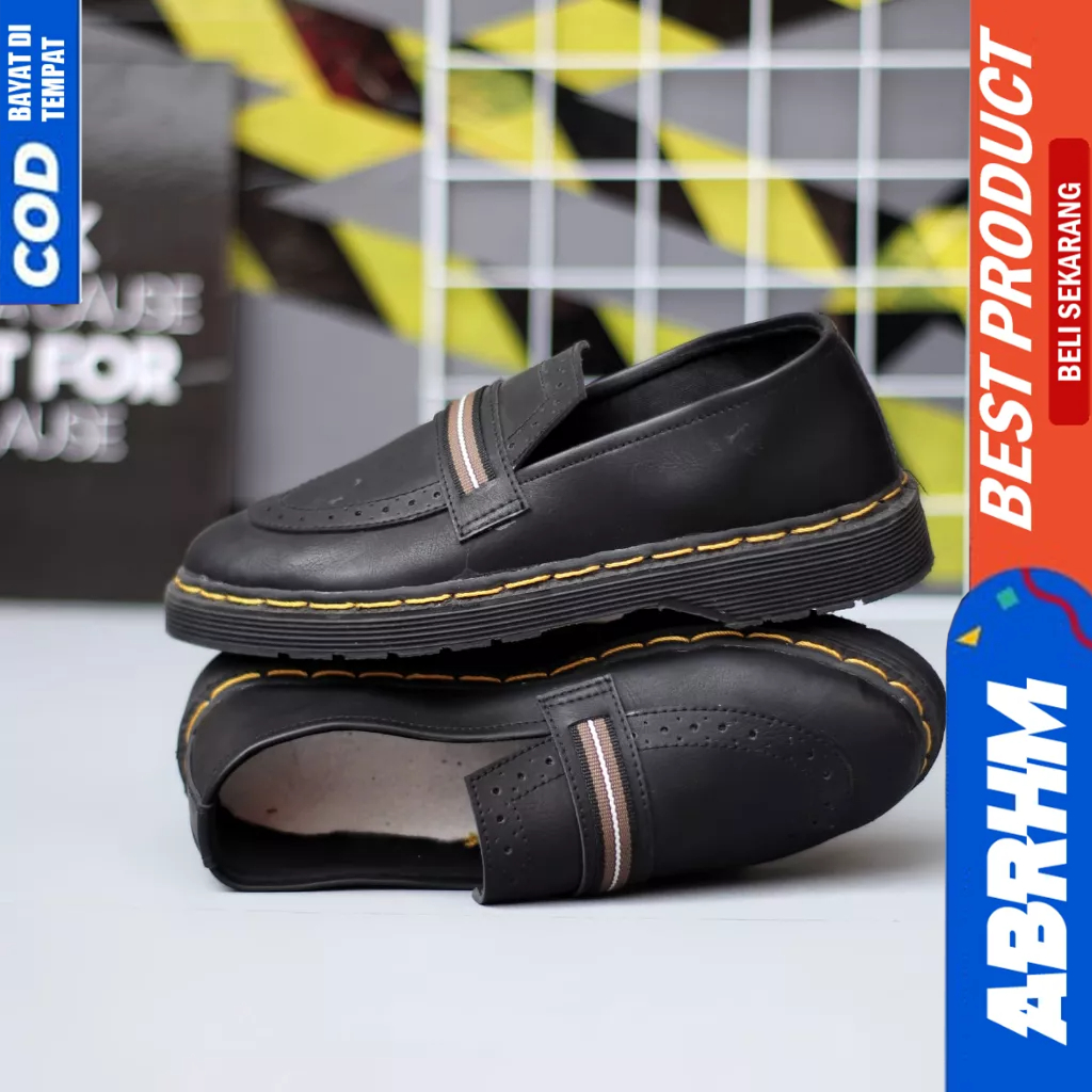 ABRHM Sepatu Loafers Docmart Casual Formal Pantofel Kerja Hitam Pria