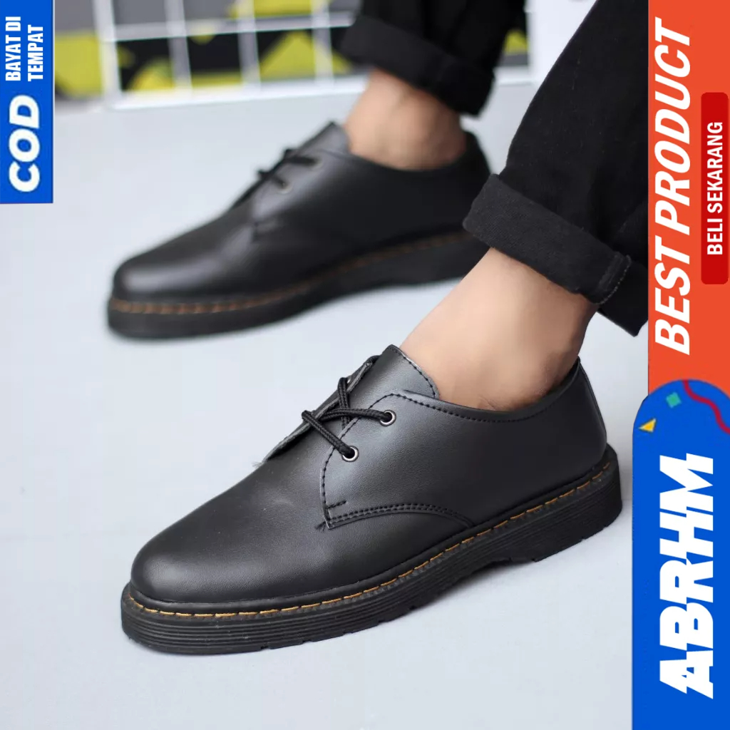 ABRHM Sepatu Formal Pantofel Docmart Low Boots Hitam Pria