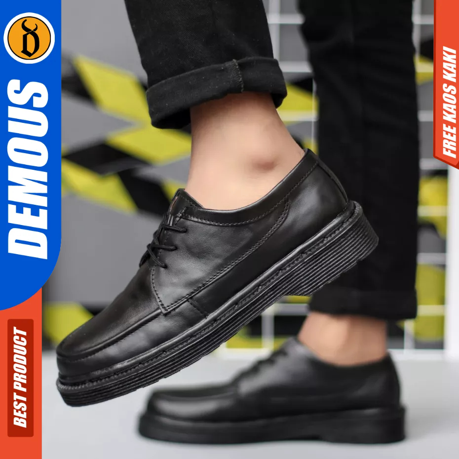 DEMOUS Shadowmoon - Sepatu Formal Formal full Black Kulit Kerja Pria