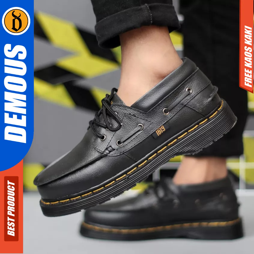 Demous Kilua - Sepatu Formal Docmart Low Boots Hitam Kulit Kerja Pria