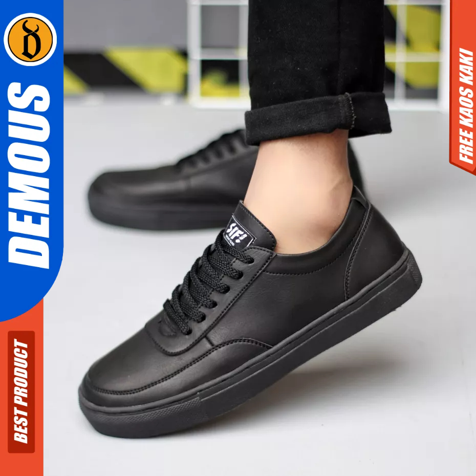 DEMOUS ROPER - Sepatu Formal Casual Sneaker Tali Hitam Kulit Pu Pria