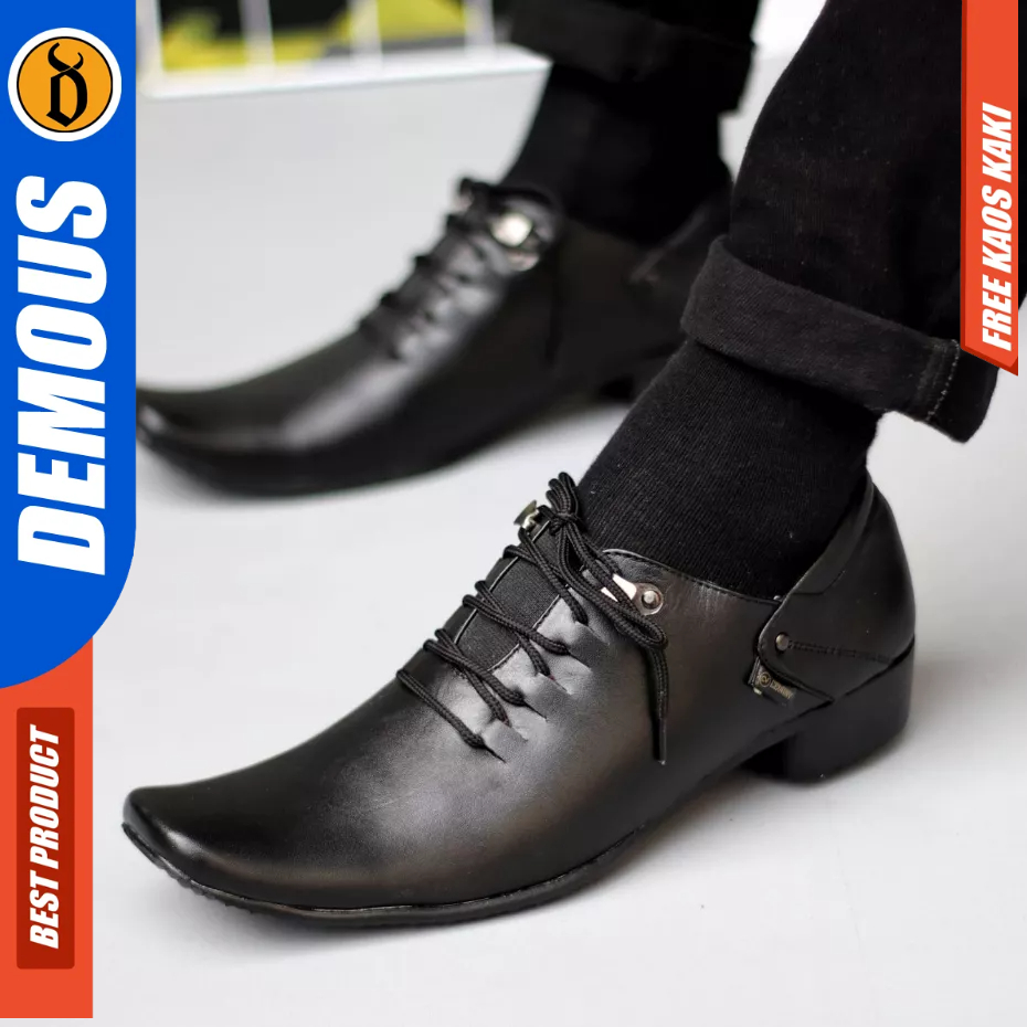 DEMOUS - Sepatu Formal Pantofel Kulit Hitam Kerja Ukuran Besar 44 45 46 47 Pria