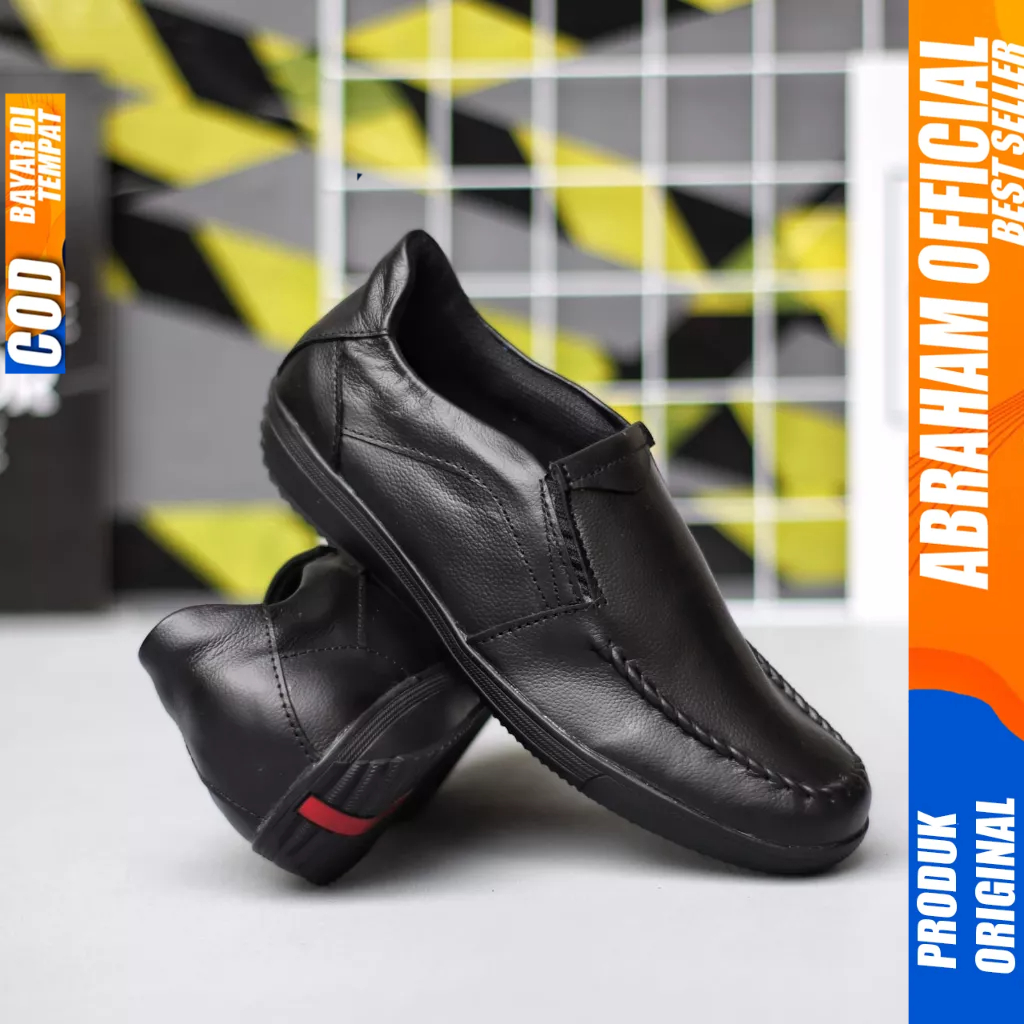 Sepatu Casual Formal Slop Kulit Hitam Pria