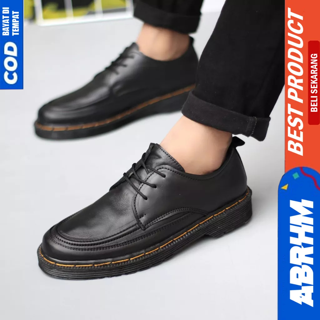 ABRHM Sepatu Pantofel Formal Casual Kulit Docmart Hitam Pria