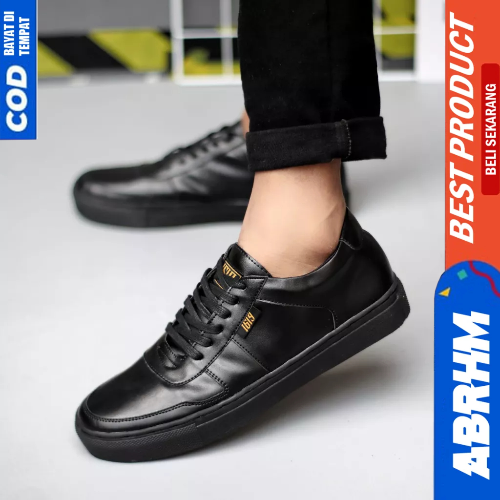 ABRHM Sepatu Formal Casual Sneakers Hitam Kerja Pria
