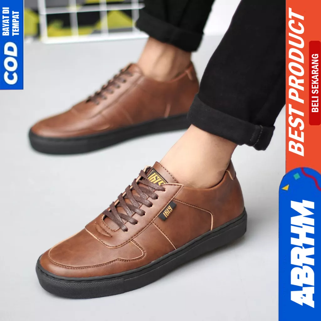 ABRHM Sepatu Formal Casual Sneakers Hitam Kerja Pria