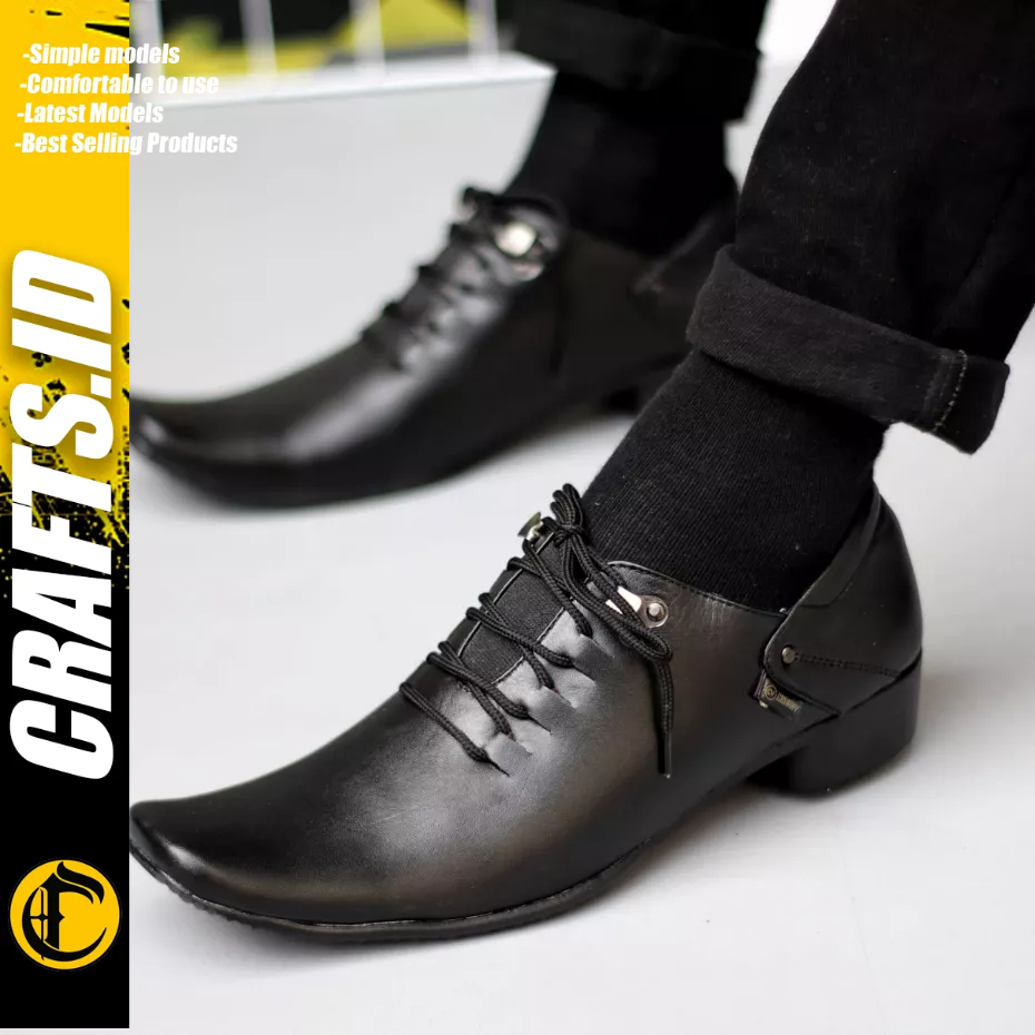 CRAFTS - Sepatu Formal Pantofel Tali Hitam Ukuran Besar 44 45 46 47 Kulit Asli Kerja Pria