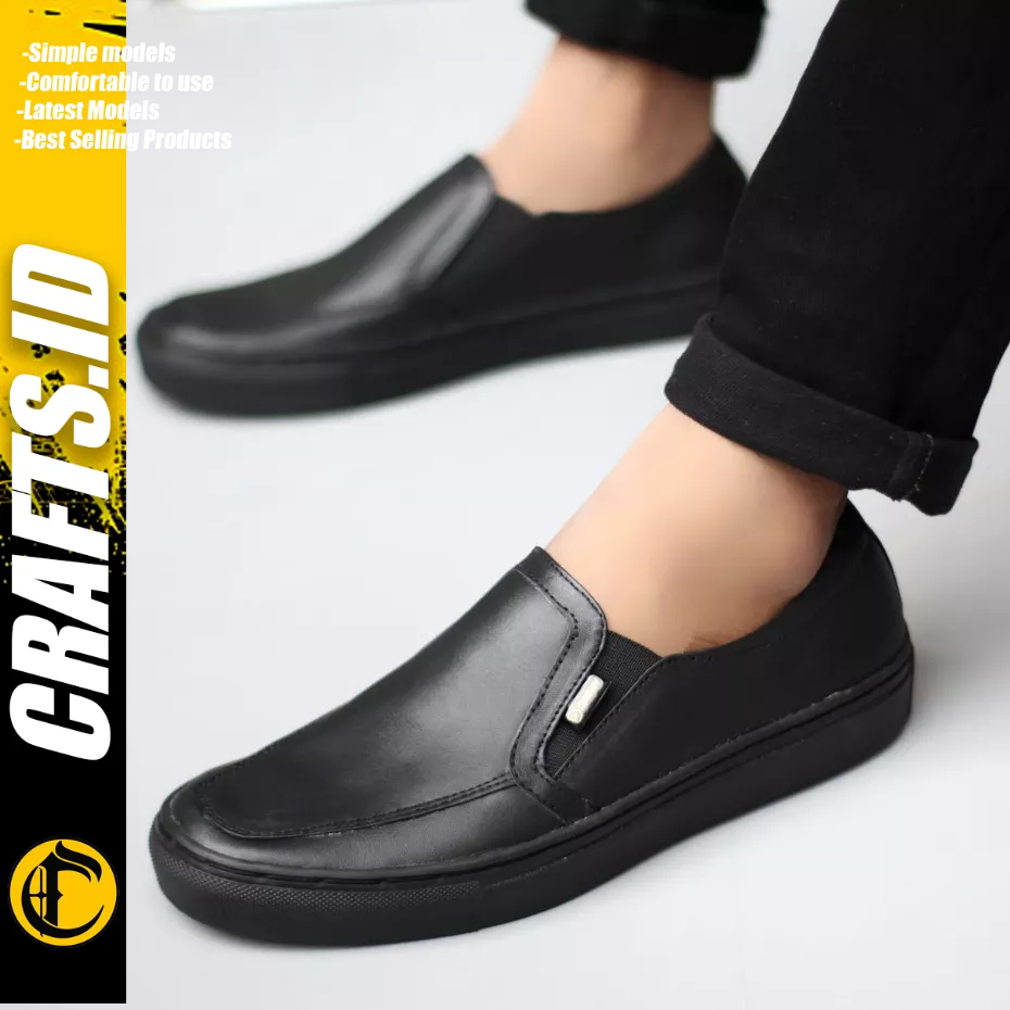 CRAFTS - Sepatu Formal Casual Slop Hitam Kulit Asli Kerja Pria