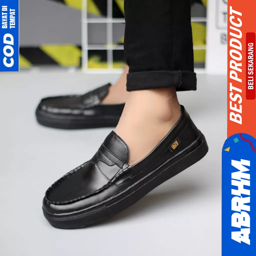 ABRHM Sepatu Loafers Hitam Casual Formal Kerja Pria