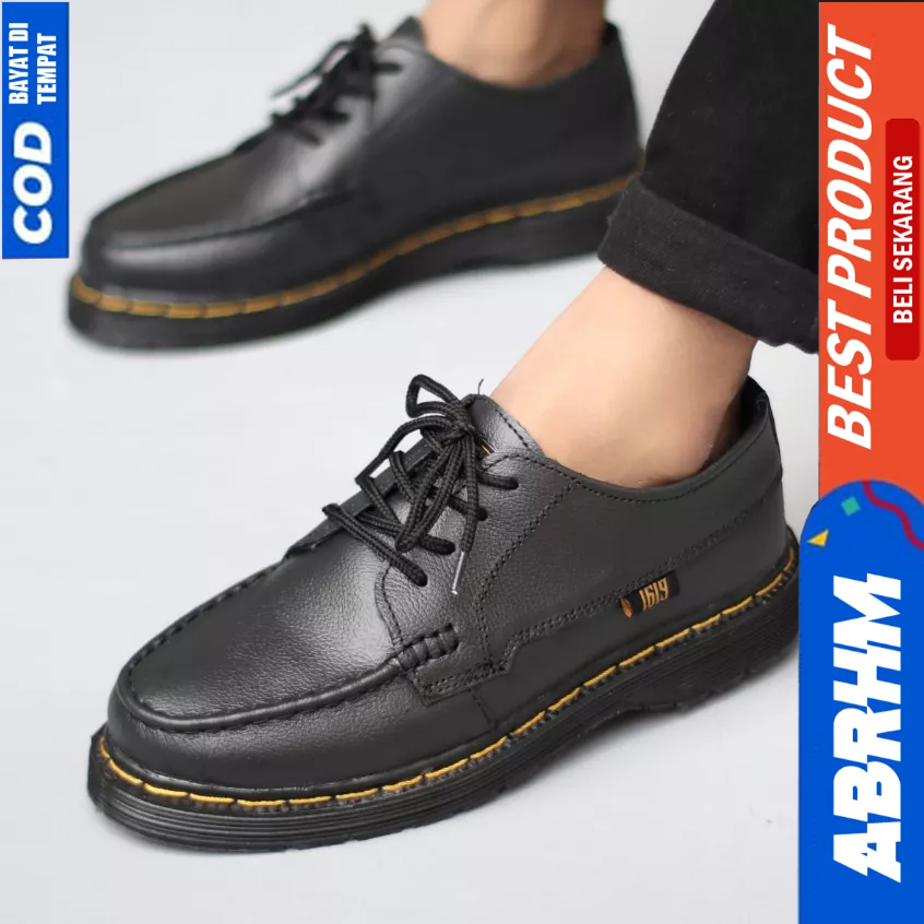 ABRHM Formal Pantofel Kulit Docmart Low Boots Kerja Hitam Pria