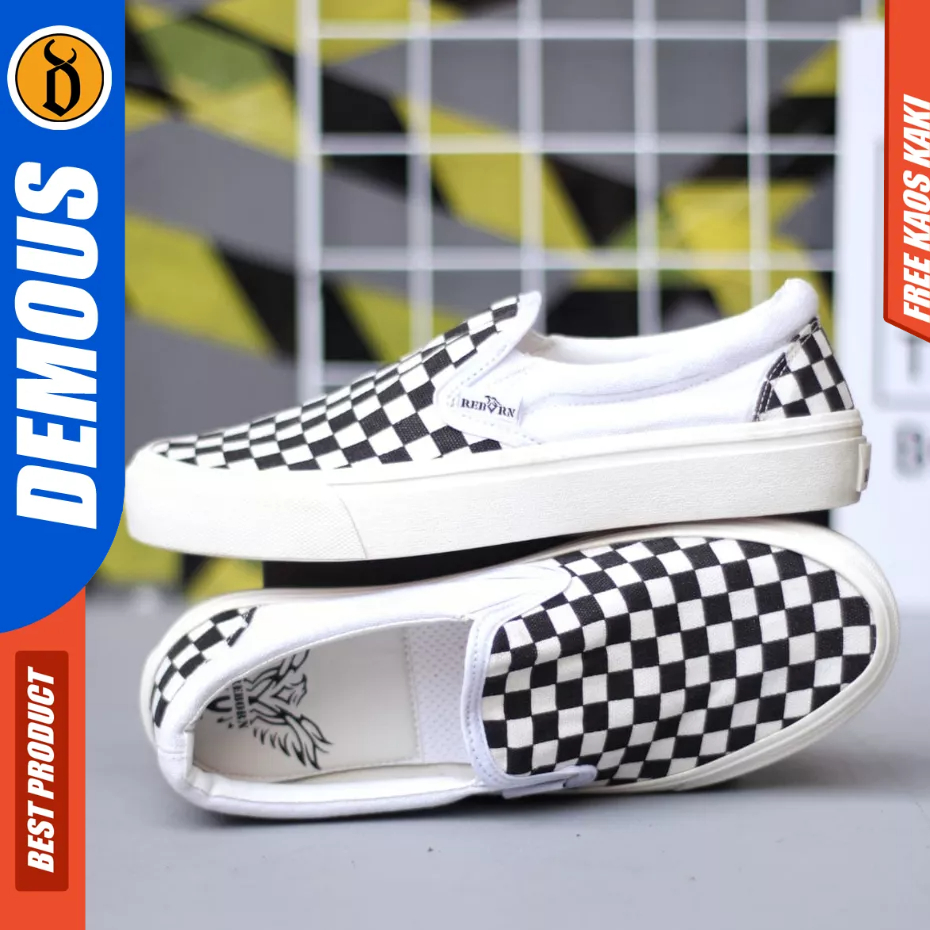 DEMOUS BRANZ - Sepatiu Casual Sneaker Slip-on Hitam Sekolah Pria