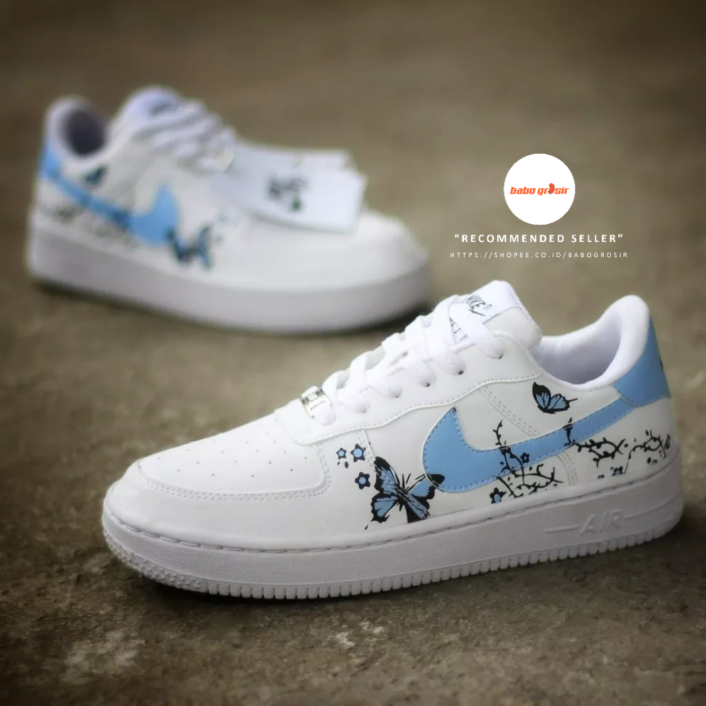 PROMO Sepatu Sneakers Wanita Nike Air Force 1 Low White Blue Butterfly PREMIUM QUALITY dengan Harga Termurah