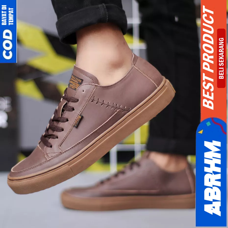 ABRHM Sepatu Formal Casual Kulit Asli Hitam Kerja Pria