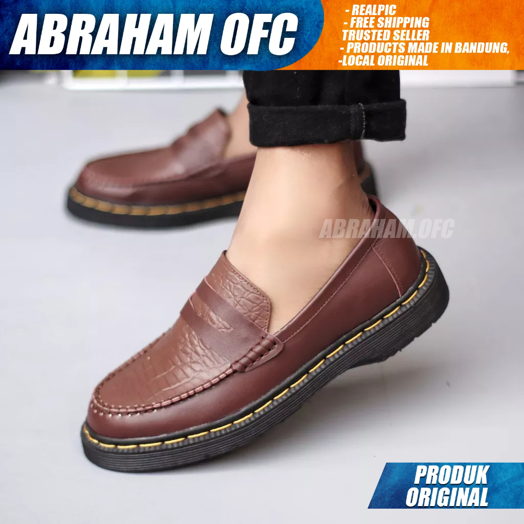 ABRAHAM Sepatu Docmart Loafers Kulit Asli Formal Pantofel Hitam Kerja Pria