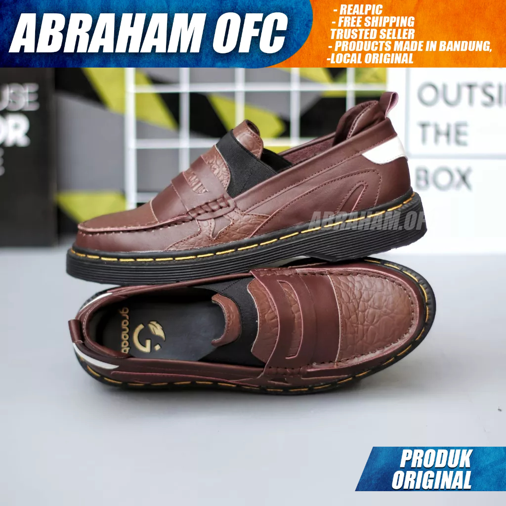 ABRAHAM Sepatu Loafers Docmart Casual Kulit Asli Formal Pantofel Hitam Kerja Pria