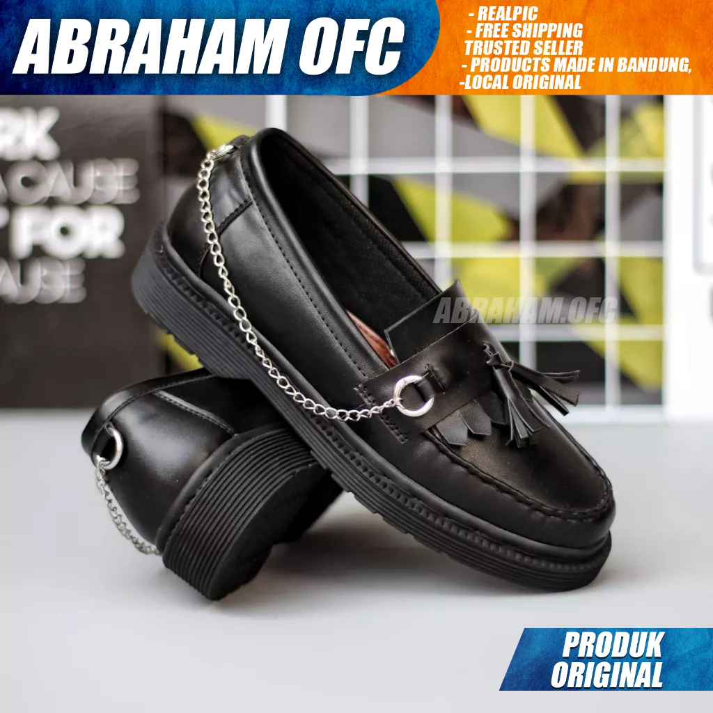 ABRAHAM Sepatu Loafers Docmart Casual Formal Pantofel Hitam Pria