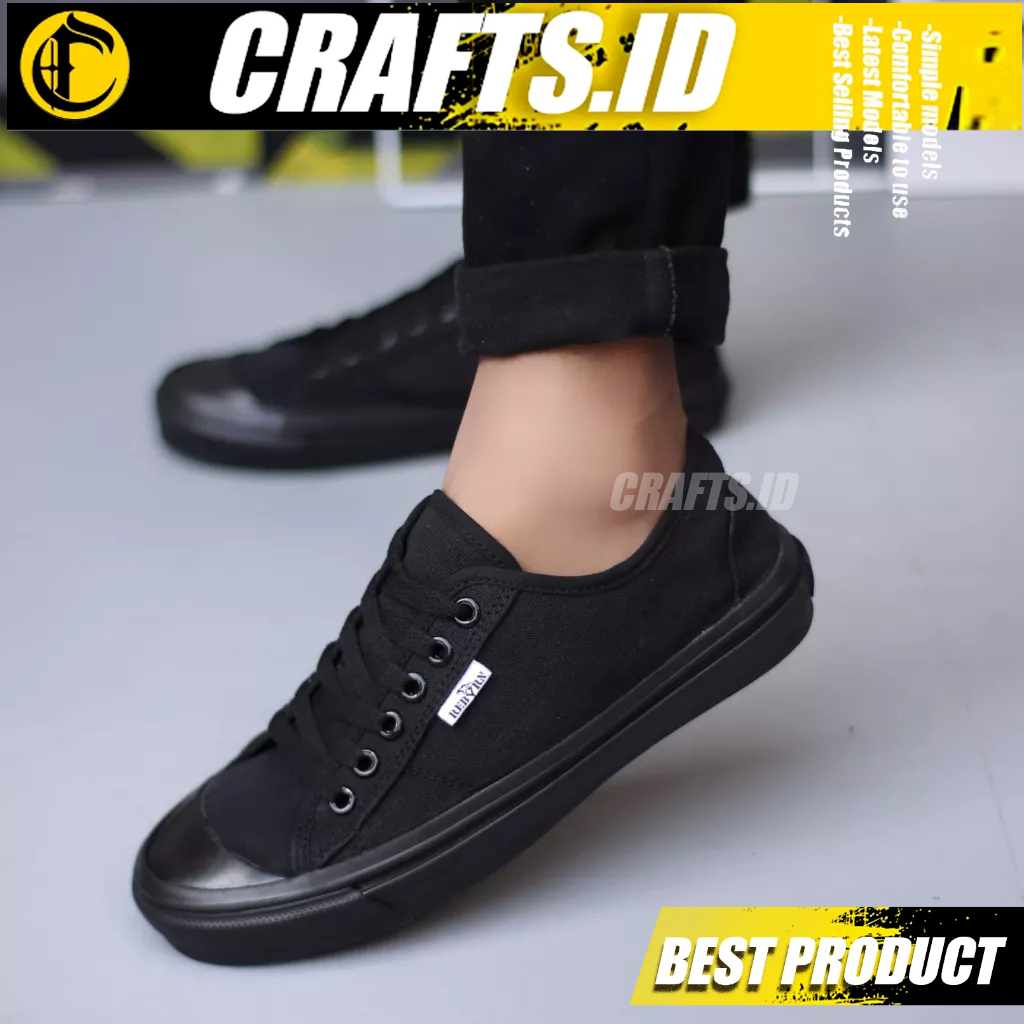 Sepatu Sneakers Kasual Sekolah Hitam Pria Crafts