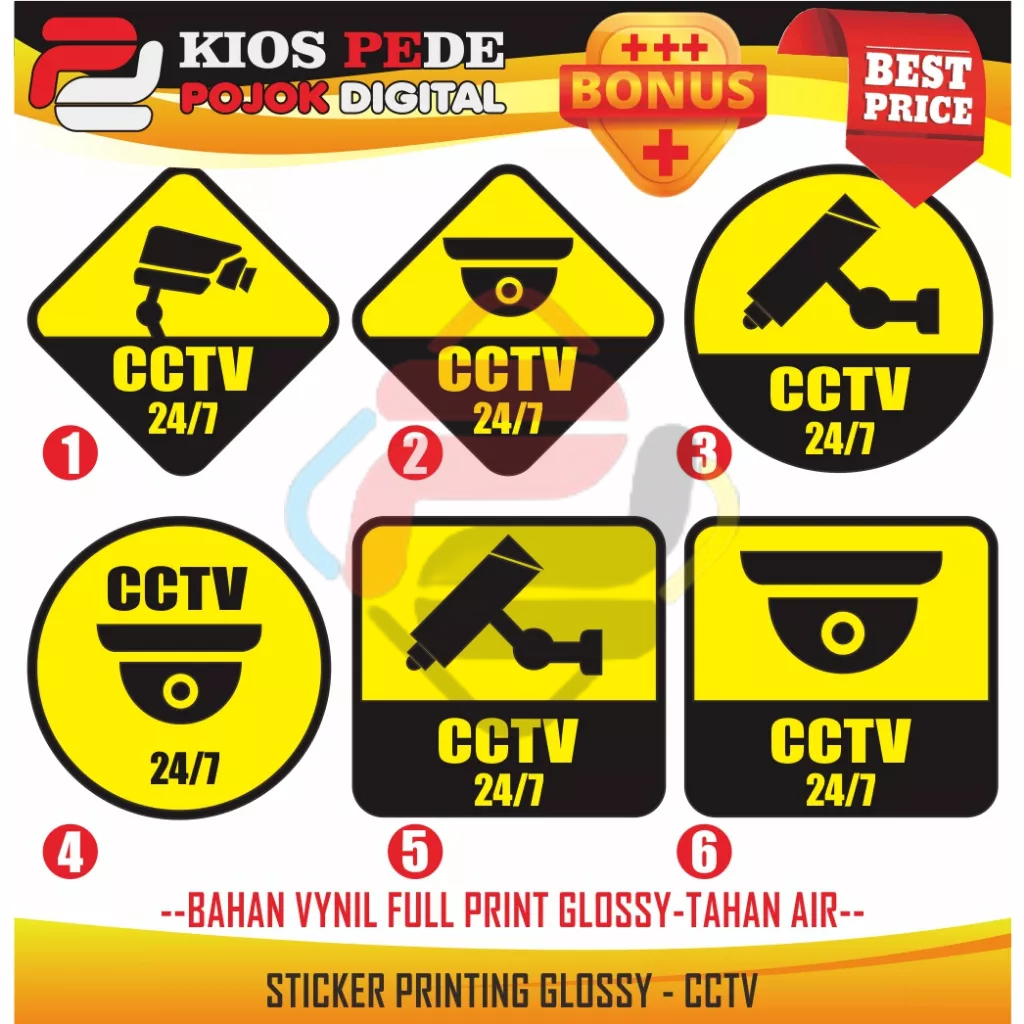 

Stiker CCTV satuan printing laminasi anti air murah awet