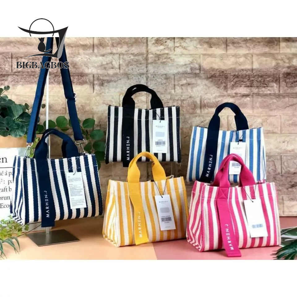 TAS SELEMPANG WANITA BAHAN KANVAS MOTIF GARIS