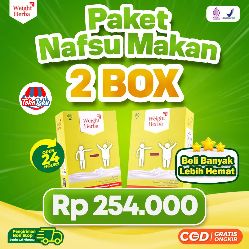 

Weight Herba Susu Etawa - Paket 2 Box Penggemuk Badan Tanpa Gula & Tanpa Olahraga Perlancar Saluran Pencernaan & Tingkatkan Nafsu Makan Menjaga Tekanan Darah pada Tubuh Isi 200gr