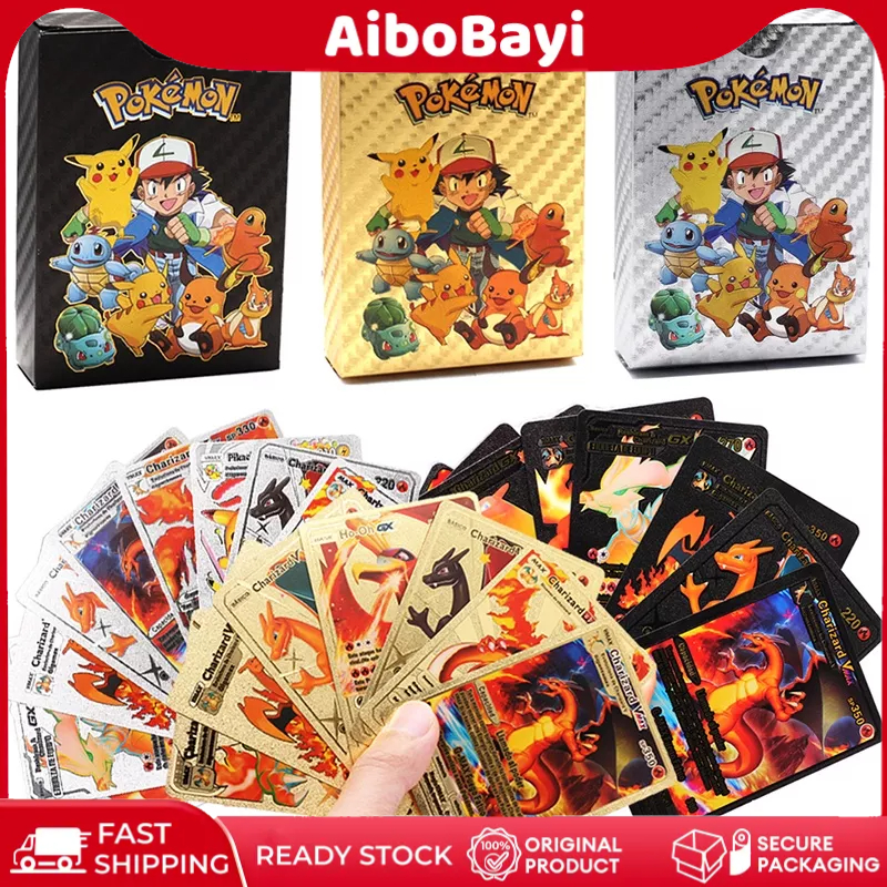 ⭐100%ORI/COD⭐ 27-165pcs  Box pokemon gold card black card silver card hologram series pikachu kartu