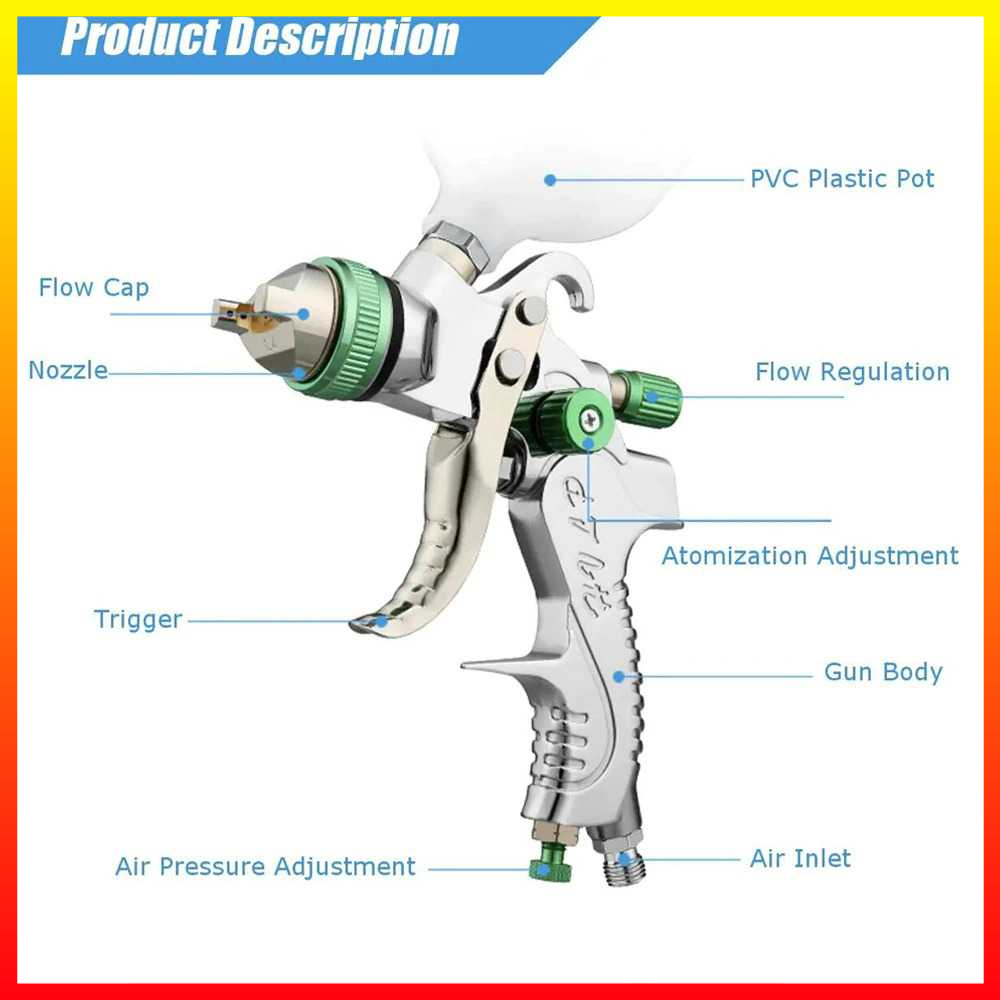 Professional Spray Gun Cat Mobil Motor Nozzle Airbrush 1.4/1.7/2.0mm Cup 600ml Pot Putih HVLP - 7CHZ7XGR