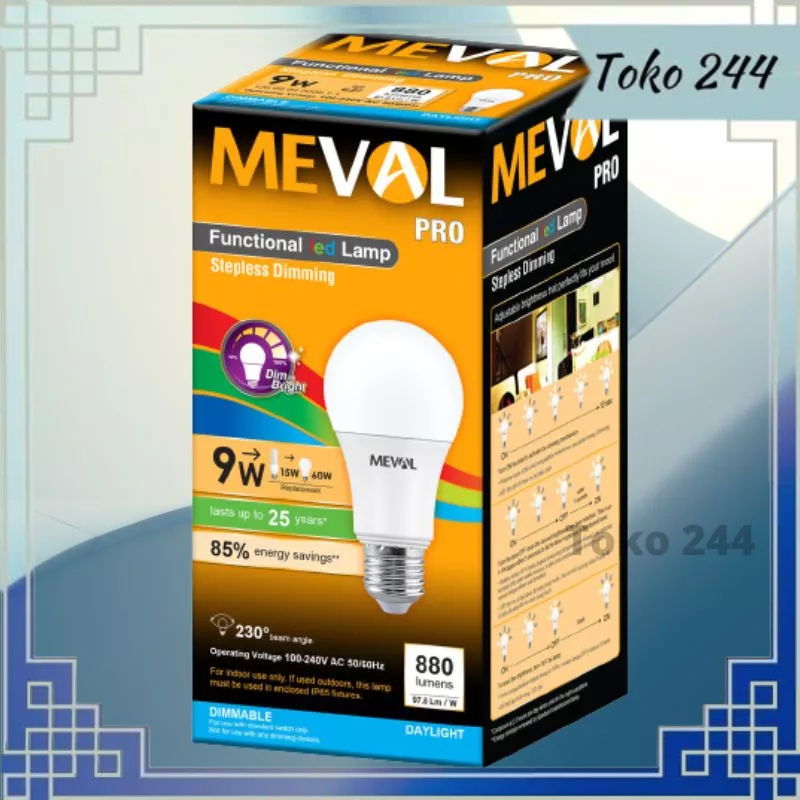 Lampu Dimmer LED Stepless Dimming 9W - Putih MEVAL- Lampu Led Meval