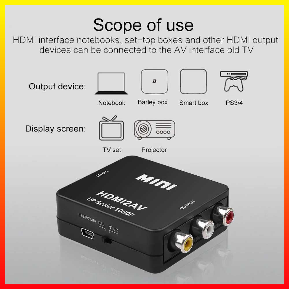 Kualitas Tinggi HDMI ke RCA AV Converter 1080P HDMI AV2 Adaptor Untuk TV PS3 PS4 PC DVD x-box Proyektor HDMI AV Converter Kebidu HDV-M710 - W3VA02BK