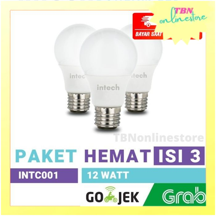 Intech Bohlam LED Bulb 12 Watt Putih - Paket Beli 2 Gratis 1 - Lampu LED murah Intech