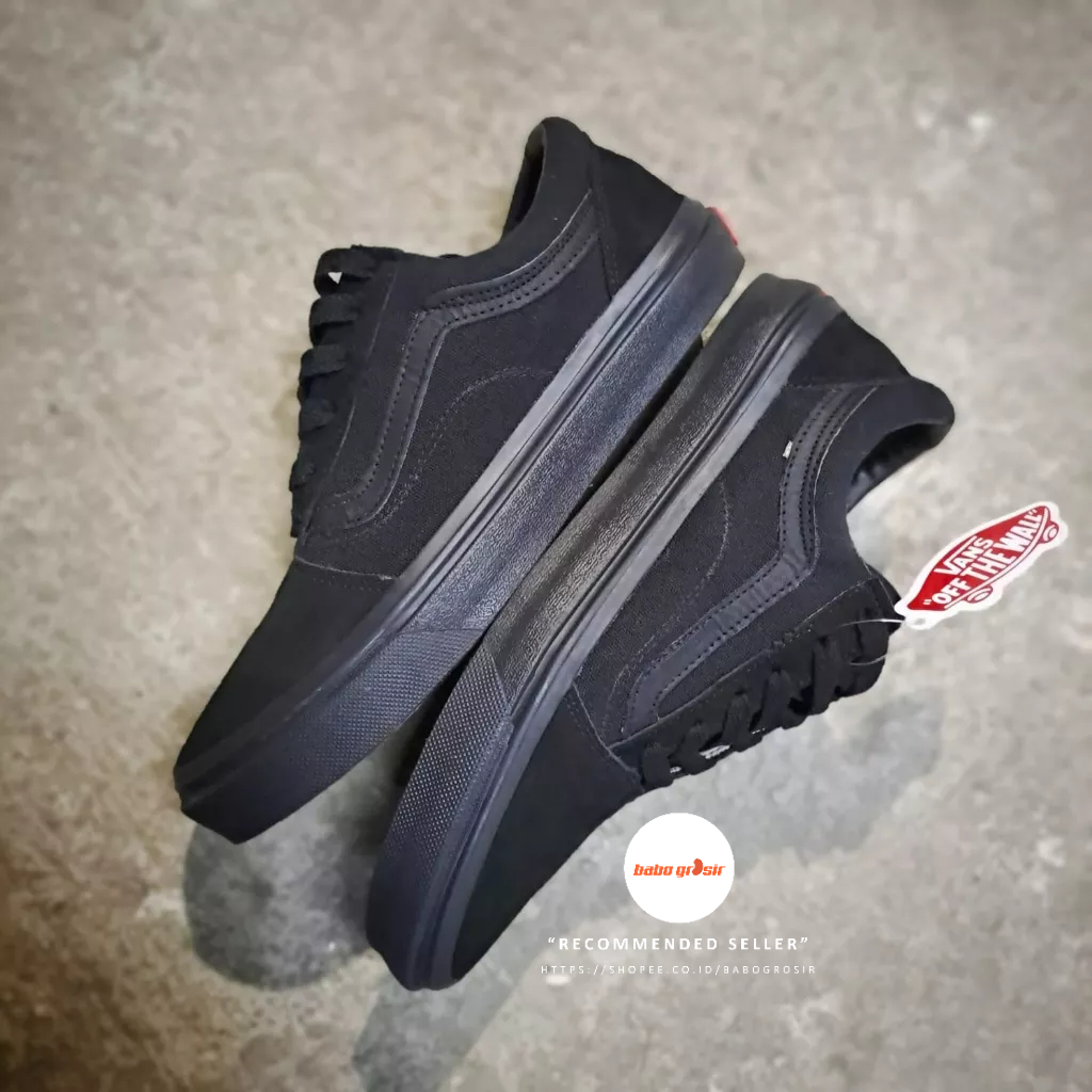 PROMO Sepatu Sneakers Vans Oldskool All Black Premium Tag Made in China, Upper Full Kanvas, Waffle DT Anti Slip