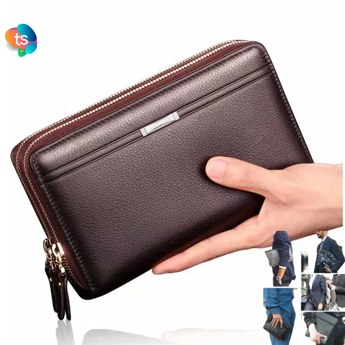 Dompet Wanita Import Clutch Dual Zipper Panjang Kulit PU Wanita/Pria