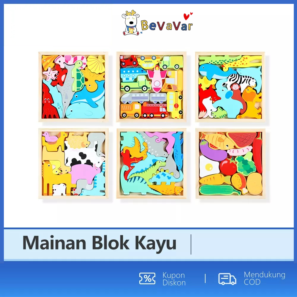 BEVAVAR Puzzle 3D Animal Angka Anak Puzzle Cocokkan Bentuk Kayu Anak Jigsaw Puzzle