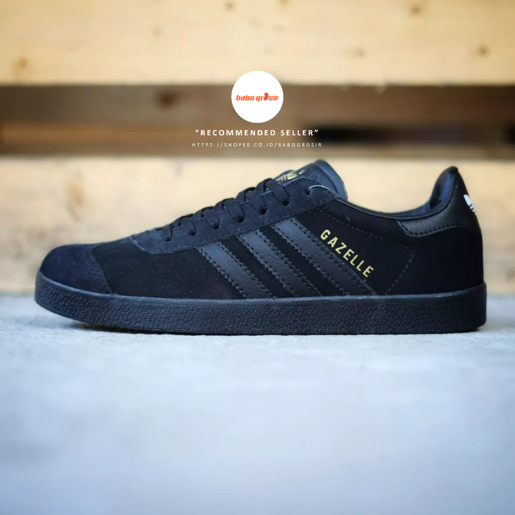 PROMO Sepatu Sneakers Murah | Adidas Gazelle Suede Leather Black Premium TOP Quality, Bahan Kulit Suede, Harga Termurah
