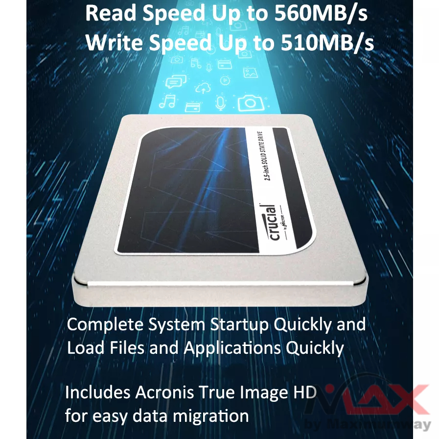 Crucial MX500 SSD SATA 1TB, 500GB, 250GB (Garansi 1 Tahun) High Speed 560 MB/s 2.5 Inch For Laptop &amp; PC Harddisk SSD hardisk SATA3, SATA2, SATA III, 1 TB, 500 GB, 250 GB, Garansi Resmi Distributor 1 tahun Merek terkenal kualitas Premium Intel dan AMD