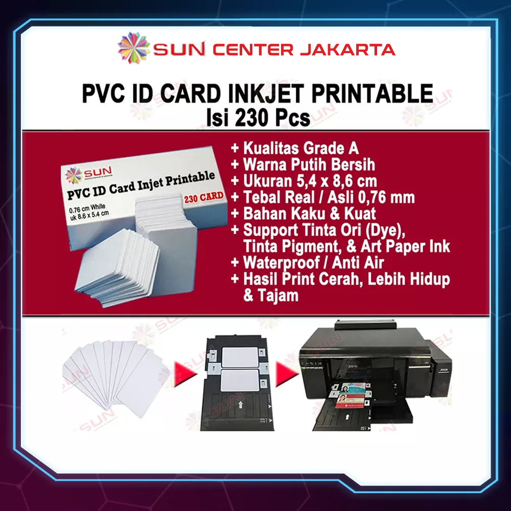 Inkjet PVC ID Card Grade A 0,76 White uk 8.6 x 5.4 cm isi 230 ( Kertas PVC ID Card Inkjet Printable untuk Tray Id Card L800, L805, T60, L850, L810, R230 )