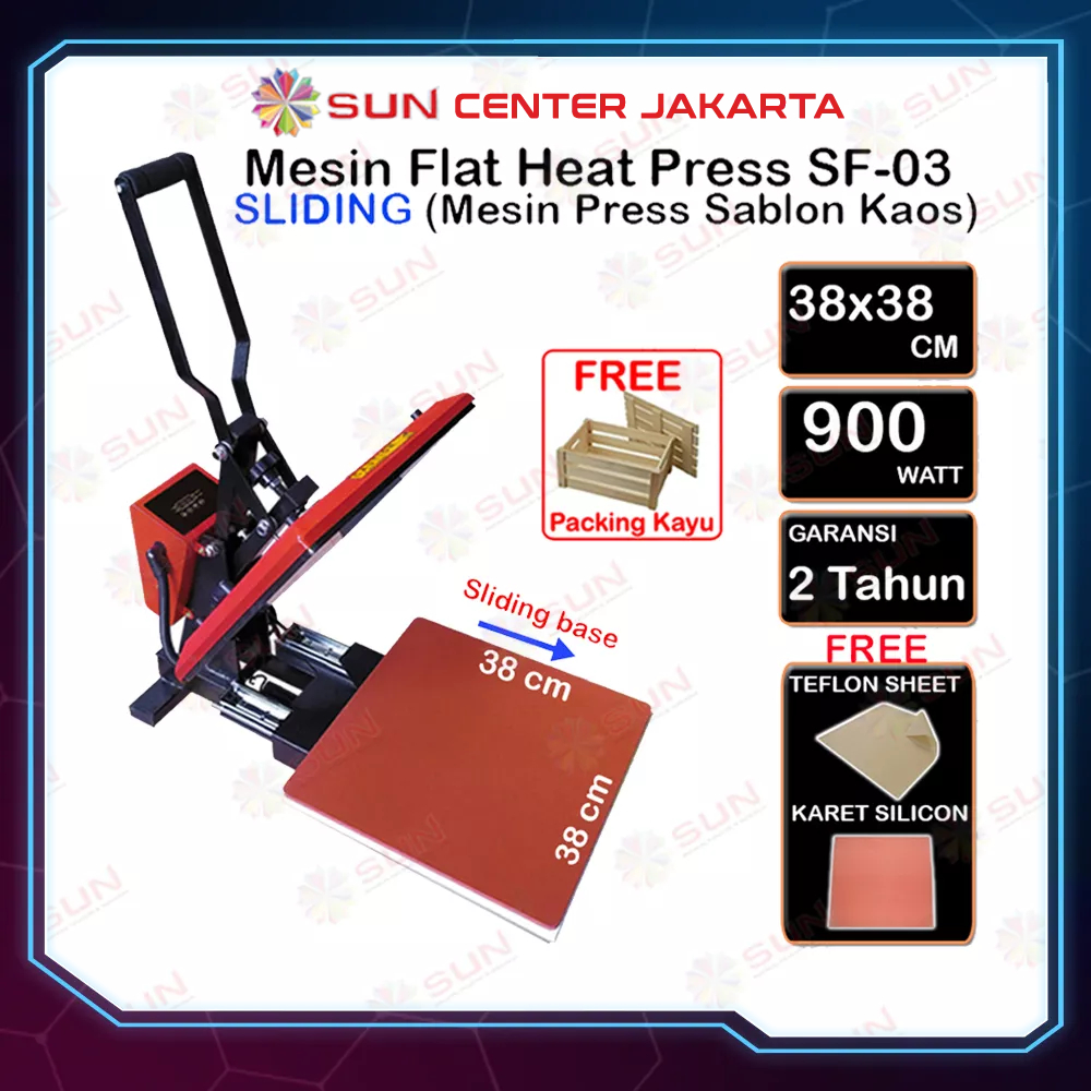 Mesin Press Sablon Kaos 38x38 Digital Premium SF-01 / SF-03 Kaos, Bag, Puzzle, Plat Aluminium, Bantal ( DTG, DTF, Polyflex, Sublime, Transfer Paper, Platisol, Rubber ) 900 WATT