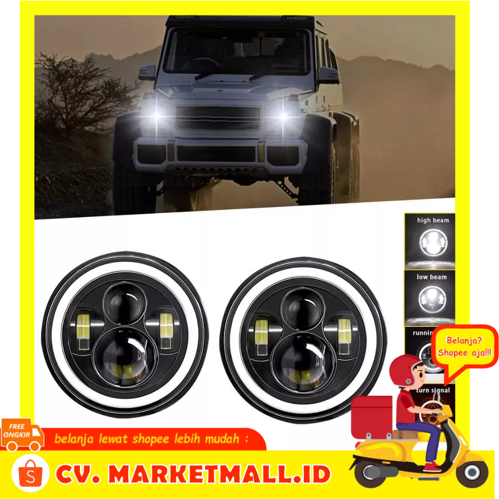 Lampu Headlamp DRL Kuning Putih Super Cerah LED 7 Inci Universal Mobil Motor DC 12V 60W 1PCS PARTOL PR12 - 7CRS3VBK