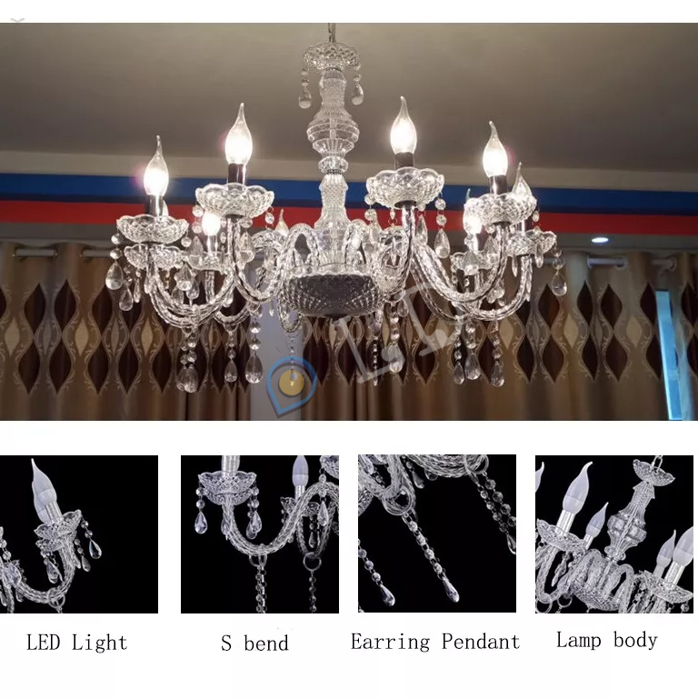 [COD] Lampu Gantung Kristal Akrilik Isi 6/8/8+4 Bohlam Termasuk Bohlam LED Hanging Candlelier Lampu Gantung Dekoras Termasuk 3W Bohlam