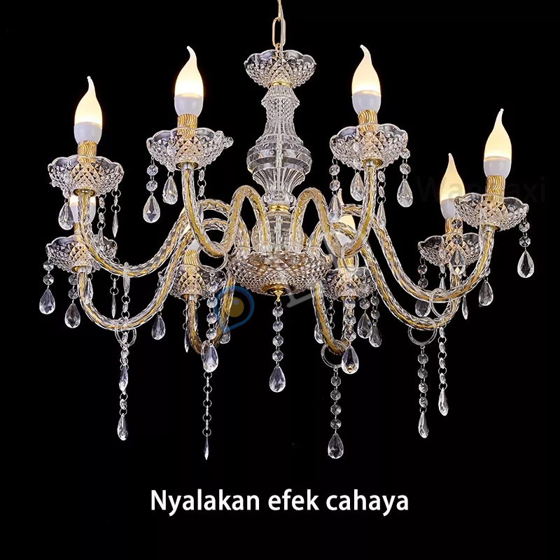 [COD] Lampu Gantung Kristal Akrilik Isi 6/8/8+4 Bohlam Termasuk Bohlam LED Hanging Candlelier Lampu Gantung Dekoras Termasuk 3W Bohlam